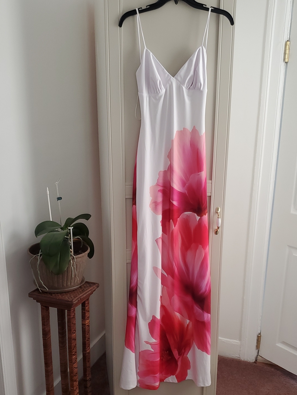 Windsor White Maxi Slip Dress with Pink Floral Print